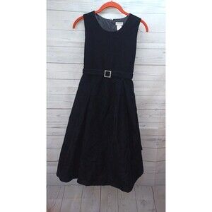 Vtg Greendog Girl Black Velvet Dress Sz 16 Sleeveless